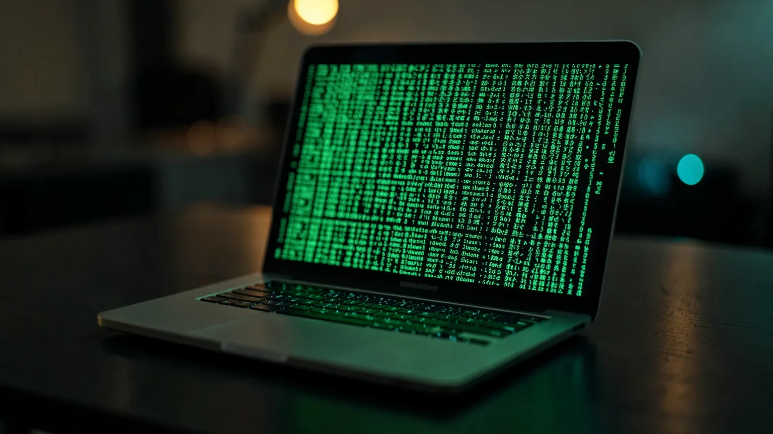 Rechner mit laufendem Code auf dem Bildschirm